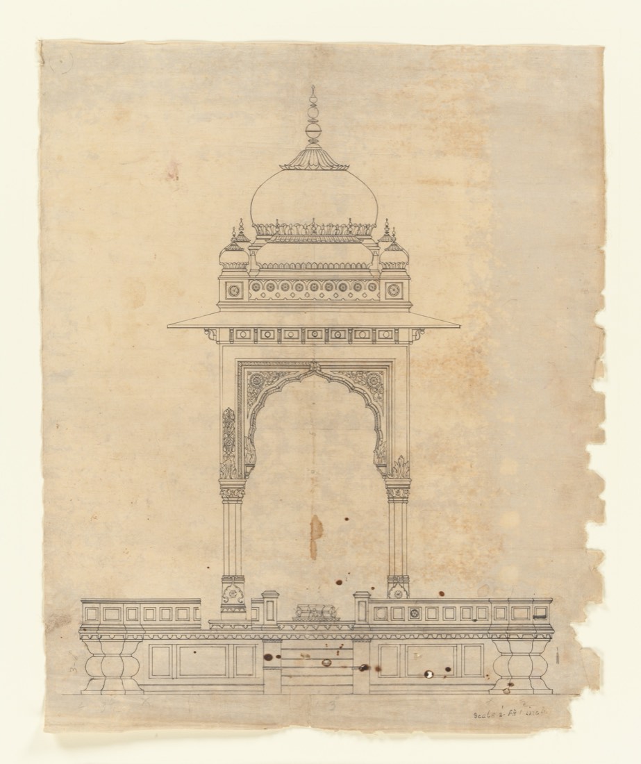 Indian architectural drawing of a domed pavilion, about 1830